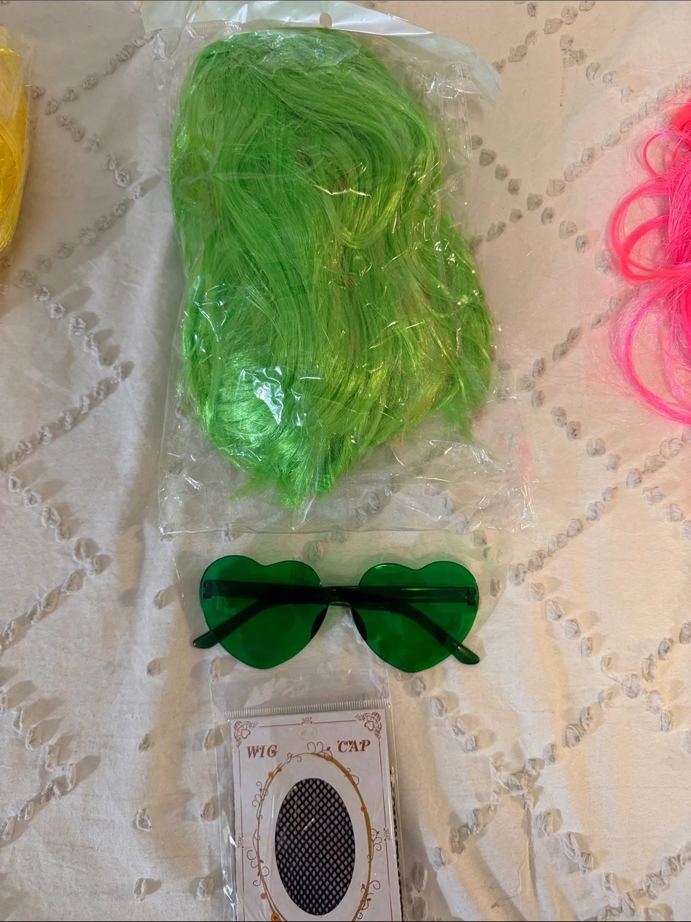 Colorful Party Wig and Heart Sunglasses Set - Blue, Yellow, Pink, Green
